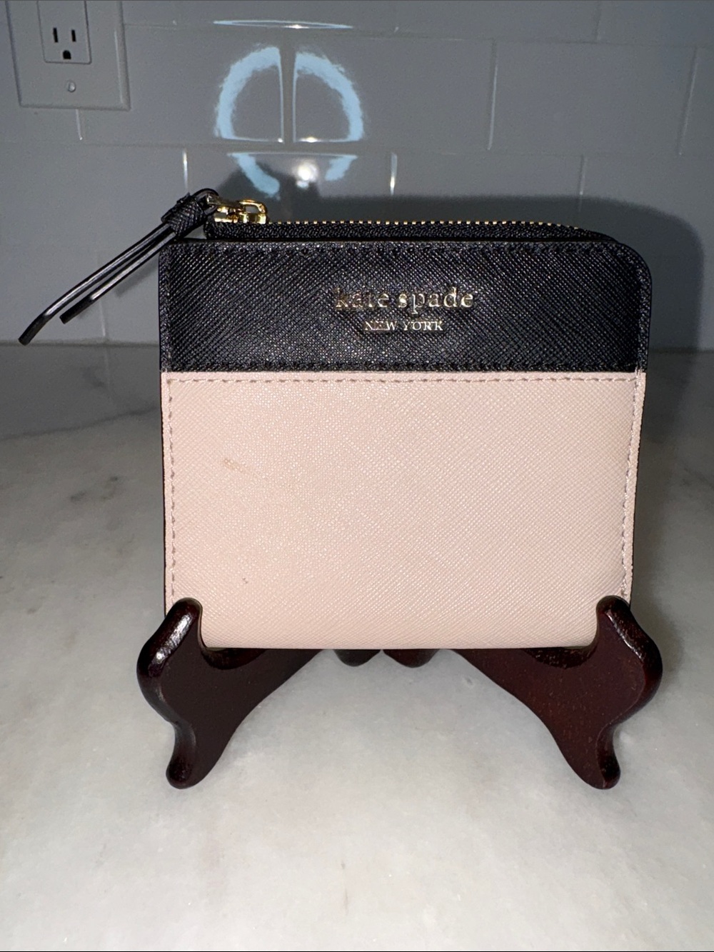 kate spade Two-Tone Color Block Compact Leather Wallet